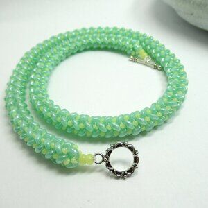 Handwoven Uranium glass Superduo necklace